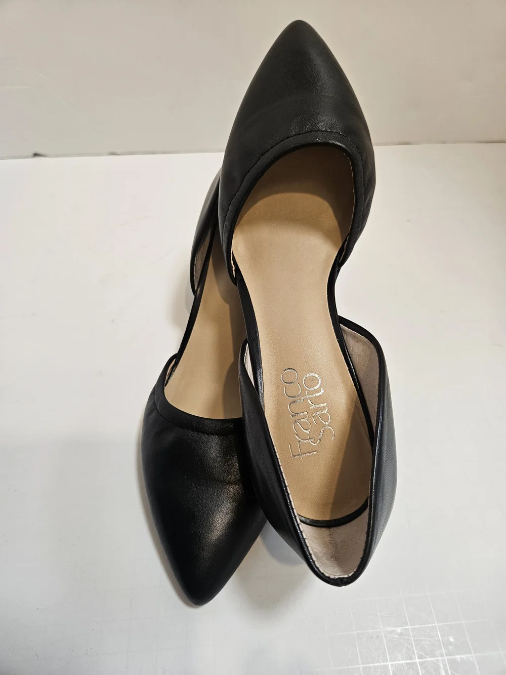 Franco Sarto Black Leather Fenvay Pointed Toe Wedge Pumps Heels Size 6.5M
